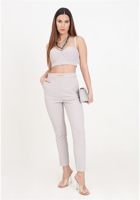 Pearl gray women's trousers with metal detail and logo ELISABETTA FRANCHI | PA02741E2155